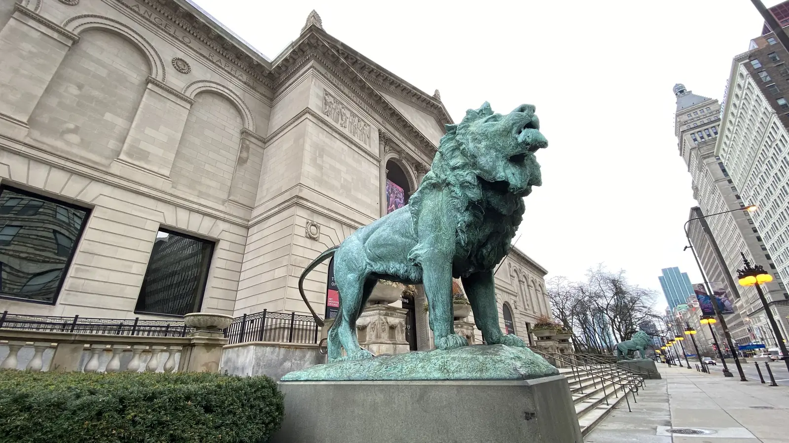 A bronze lion outside the Art Institute of Chicago on Michigan Avenue