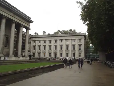 Greek Revival colonnades around the British Museum forecourt