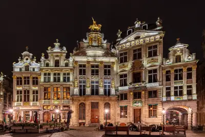 The guildhouses of the Grand-Place, Brussels, lit up at night