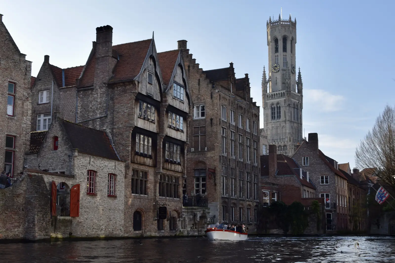 The Rozenhoedkaai canal and the Belfry of Bruges