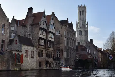 The Rozenhoedkaai canal and the Belfry of Bruges
