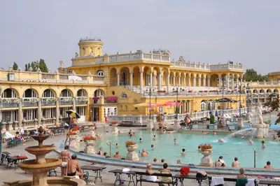 The outdoor pools of the Széchenyi Thermal Bath, Budapest