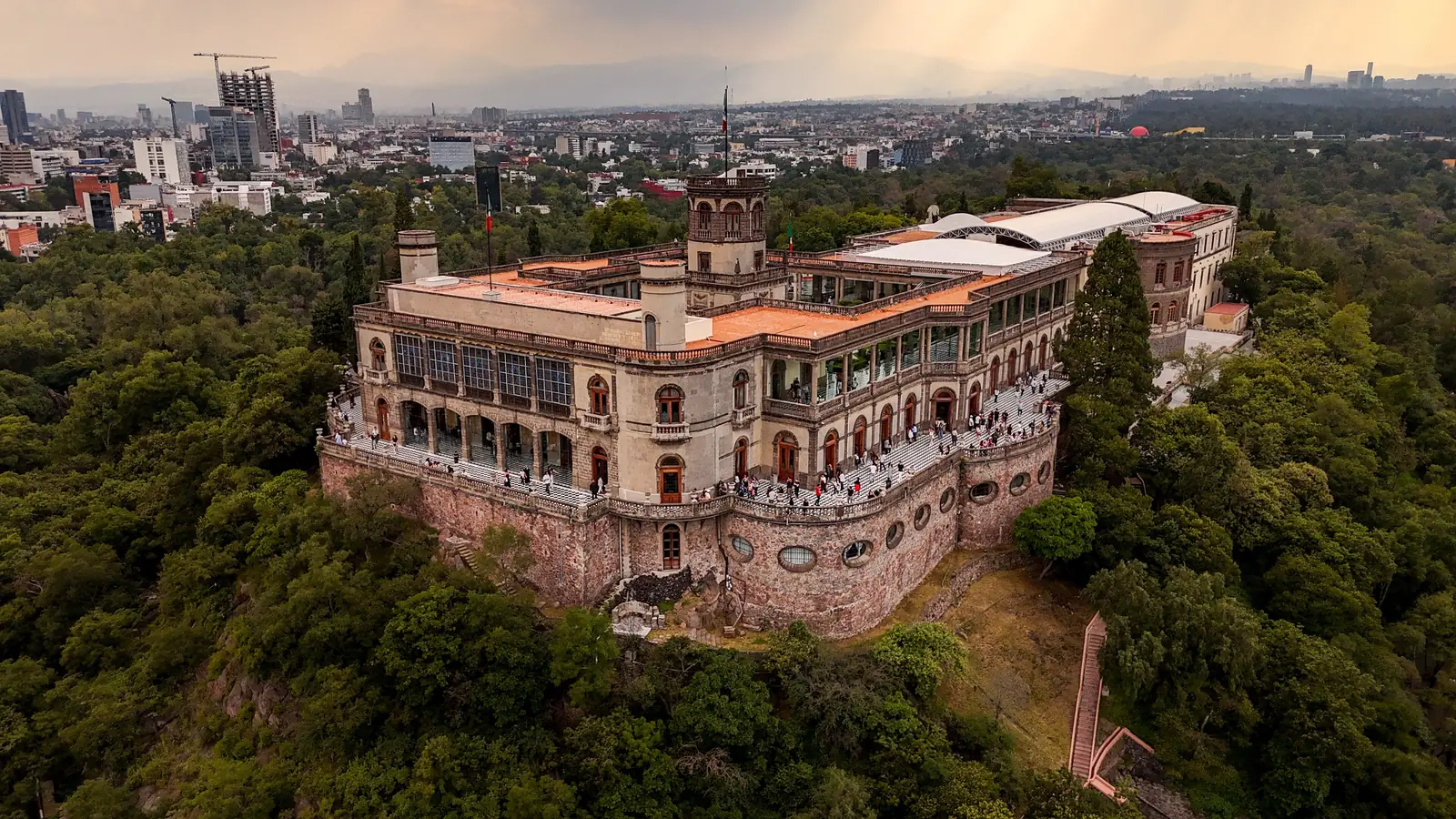 Aerial view of Chapultepec Castle on its hill, Mexico City
