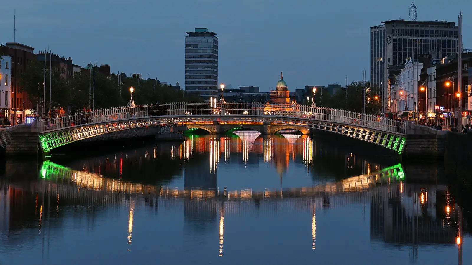 The Ha'penny Bridge over the River Liffey, Dublin