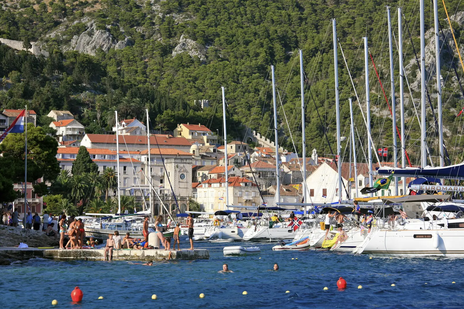 Hvar Town harbour and its yachts