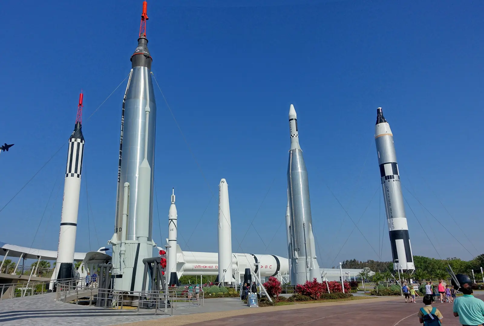 Historic rockets standing in the Rocket Garden at Kennedy Space Center Visitor Complex