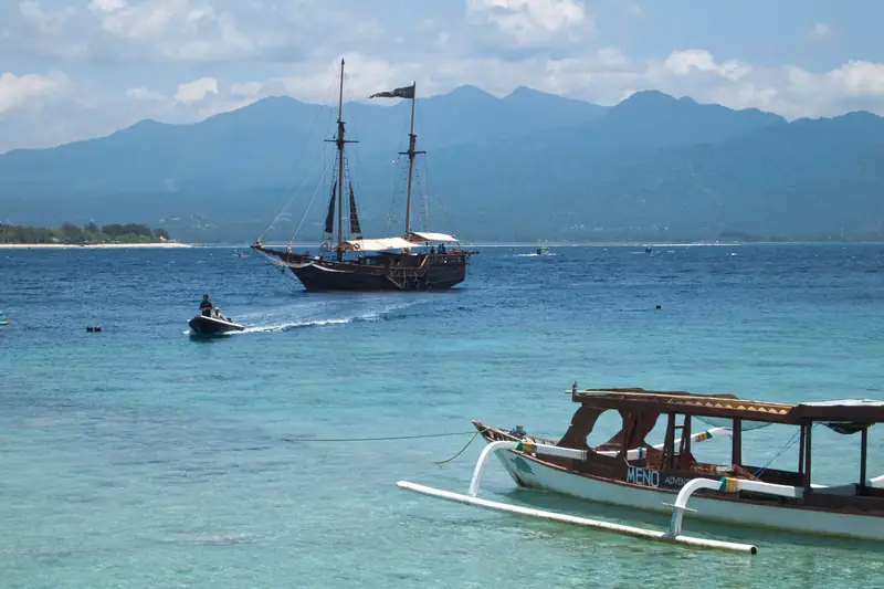 Lombok Island and Mount Rinjani from Gili Meno Island, Indonesia