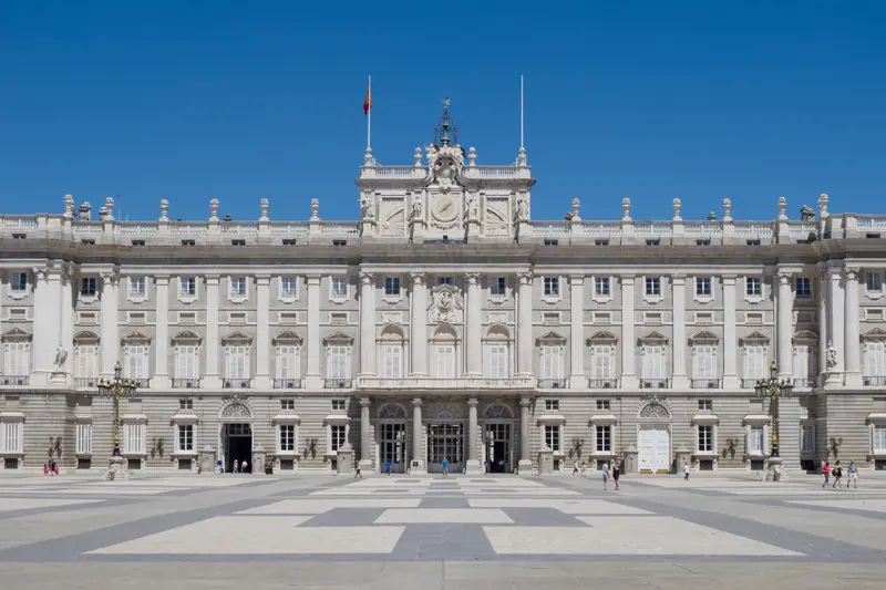 The Royal Palace of Madrid seen from the Plaza de la Armería
