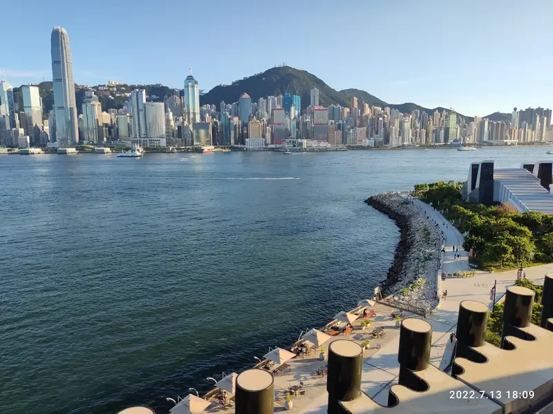 View of Victoria Harbour and Hong Kong Island from the M+ roof garden