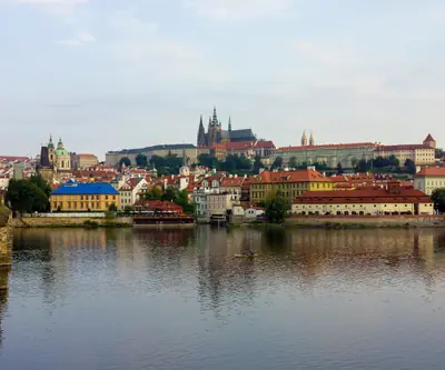 Charles Bridge over the Vltava with Prague Castle above