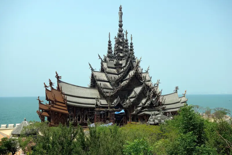 The carved wooden Sanctuary of Truth by the sea, Pattaya