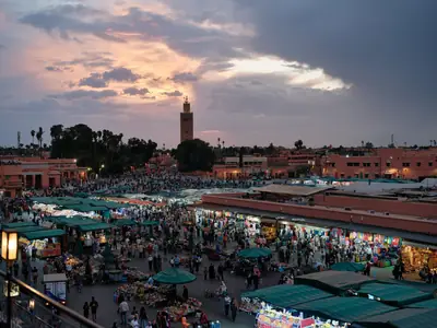 Jemaa el-Fnaa at sunset, Marrakech