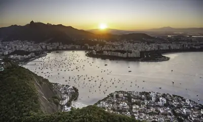 Rio de Janeiro and Guanabara Bay from Sugarloaf Mountain at sunset
