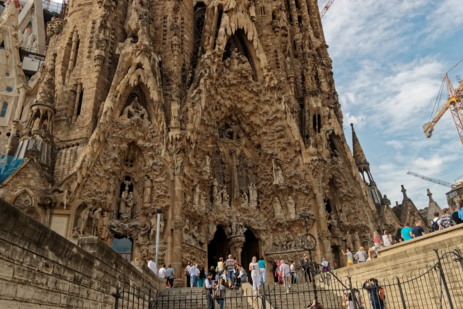 The Nativity Façade of the Sagrada Família seen from Plaça de Gaudí
