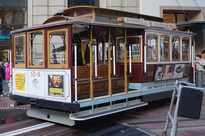 A cable car on a San Francisco street