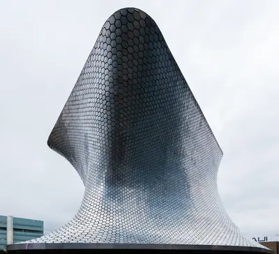 The curving, tile-clad Museo Soumaya at Plaza Carso, Mexico City