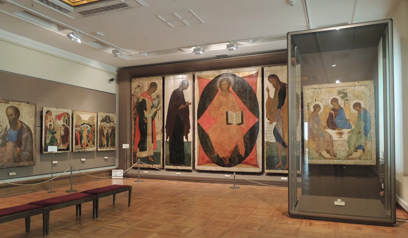 A hall of medieval Russian icons in the State Tretyakov Gallery, Moscow