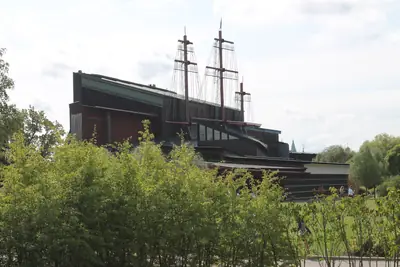 The Vasa Museum building on Djurgården, with masts on its roof