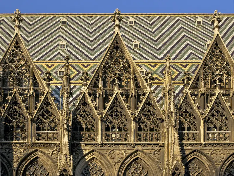 The patterned tiled roof of St Stephen's Cathedral, Vienna