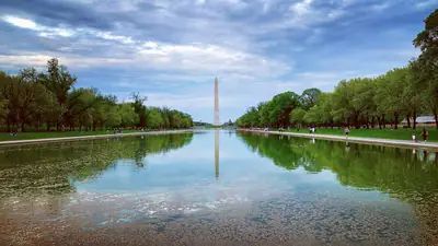 The Washington Monument reflected in the Lincoln Memorial Reflecting Pool