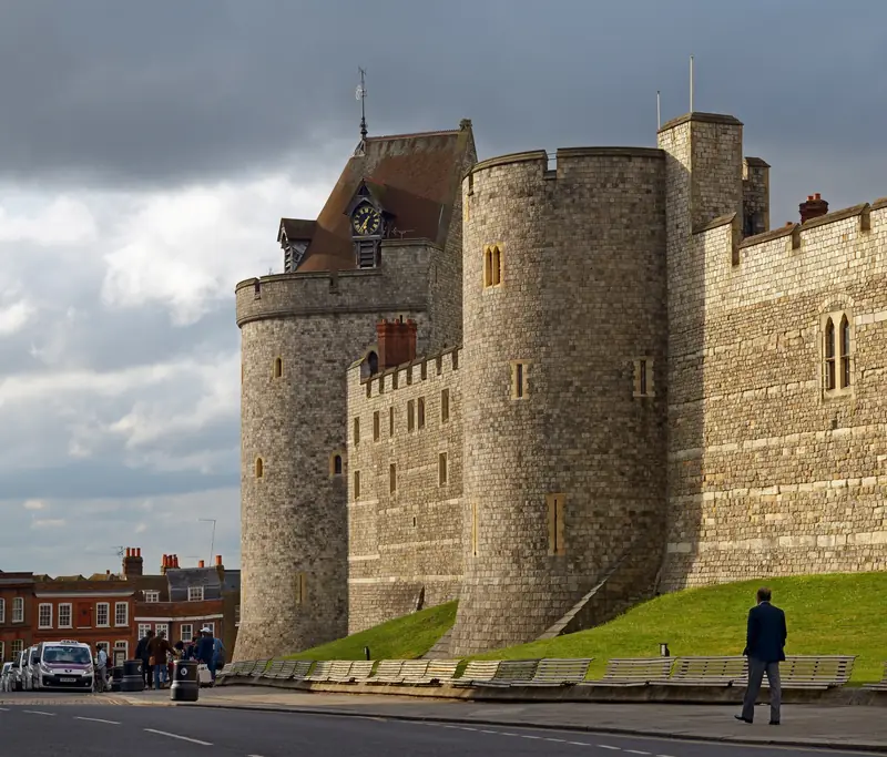 Curfew Tower and the west wall of the Castle. Windsor, UK
