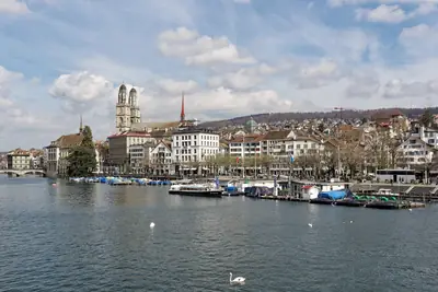 The Limmat river and the old town of Zurich